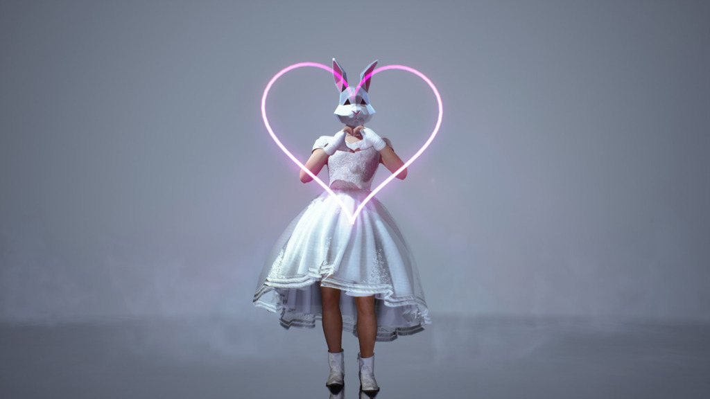 Маска кролика и белое платье в The Finals